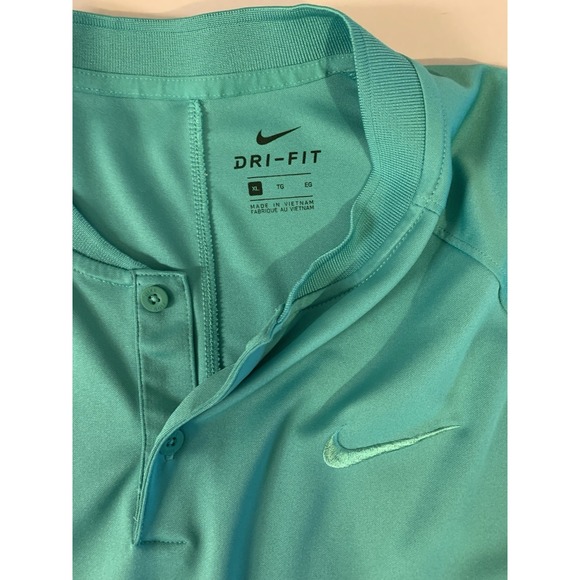 Nike Golf DRI-FIT XL Henley Blade Collar Polo Shirt Teal Blue Embroidered Swoosh - Picture 3 of 8